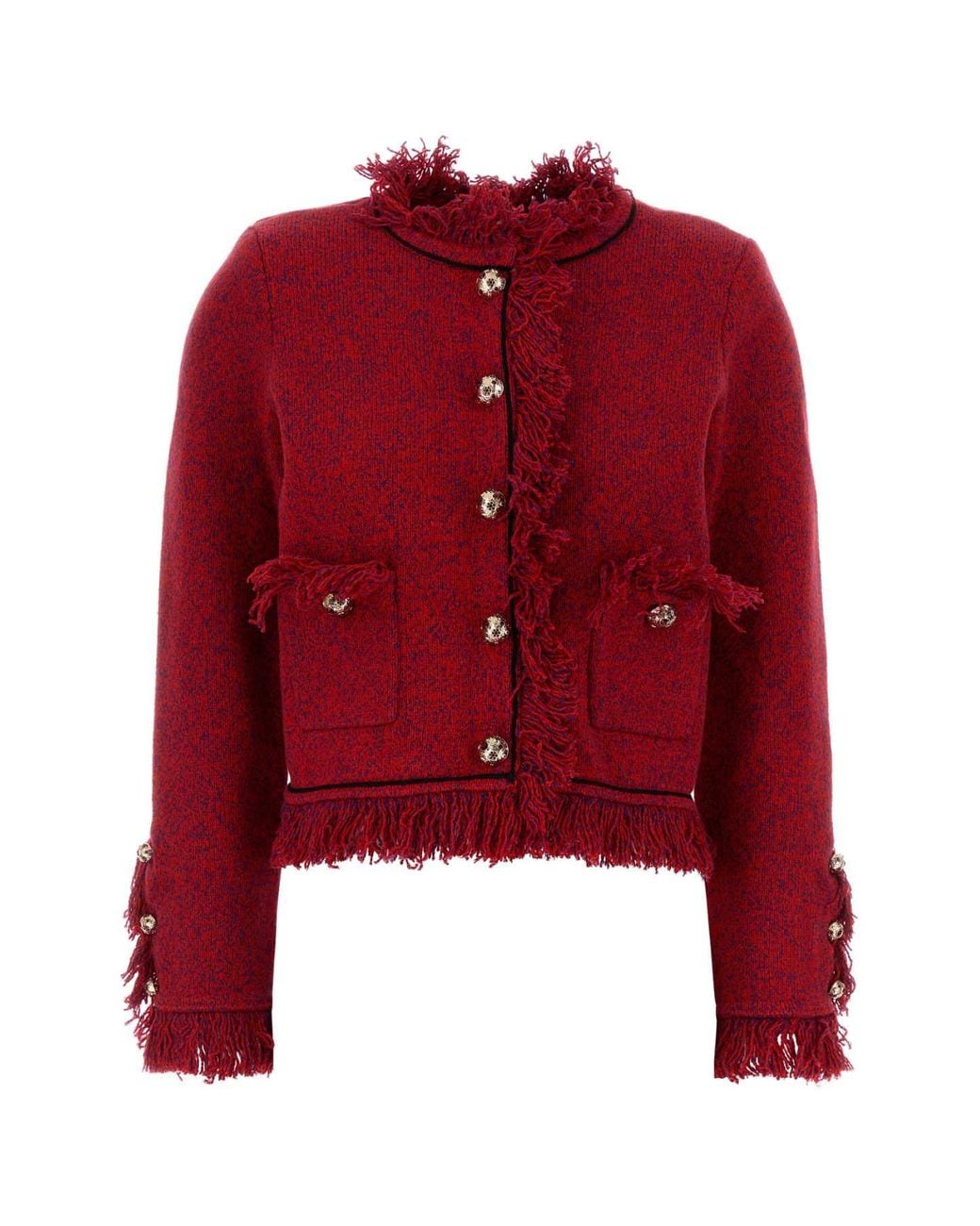 Self-Portrait Red Two-Tone Cotton Blend Blazer