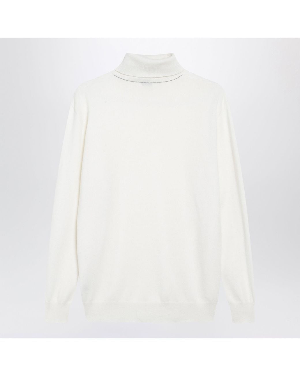 Brunello Cucinelli White Cashmere Turtleneck Sweater With Monili Detail