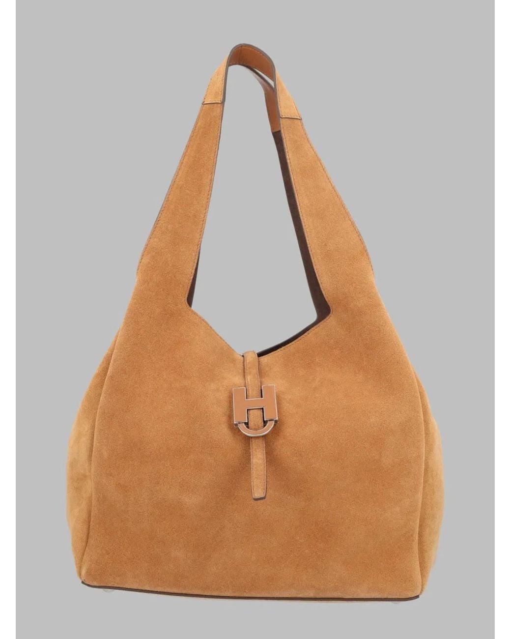 Hogan Brown Leather Shopping Tote Shoulder Bags