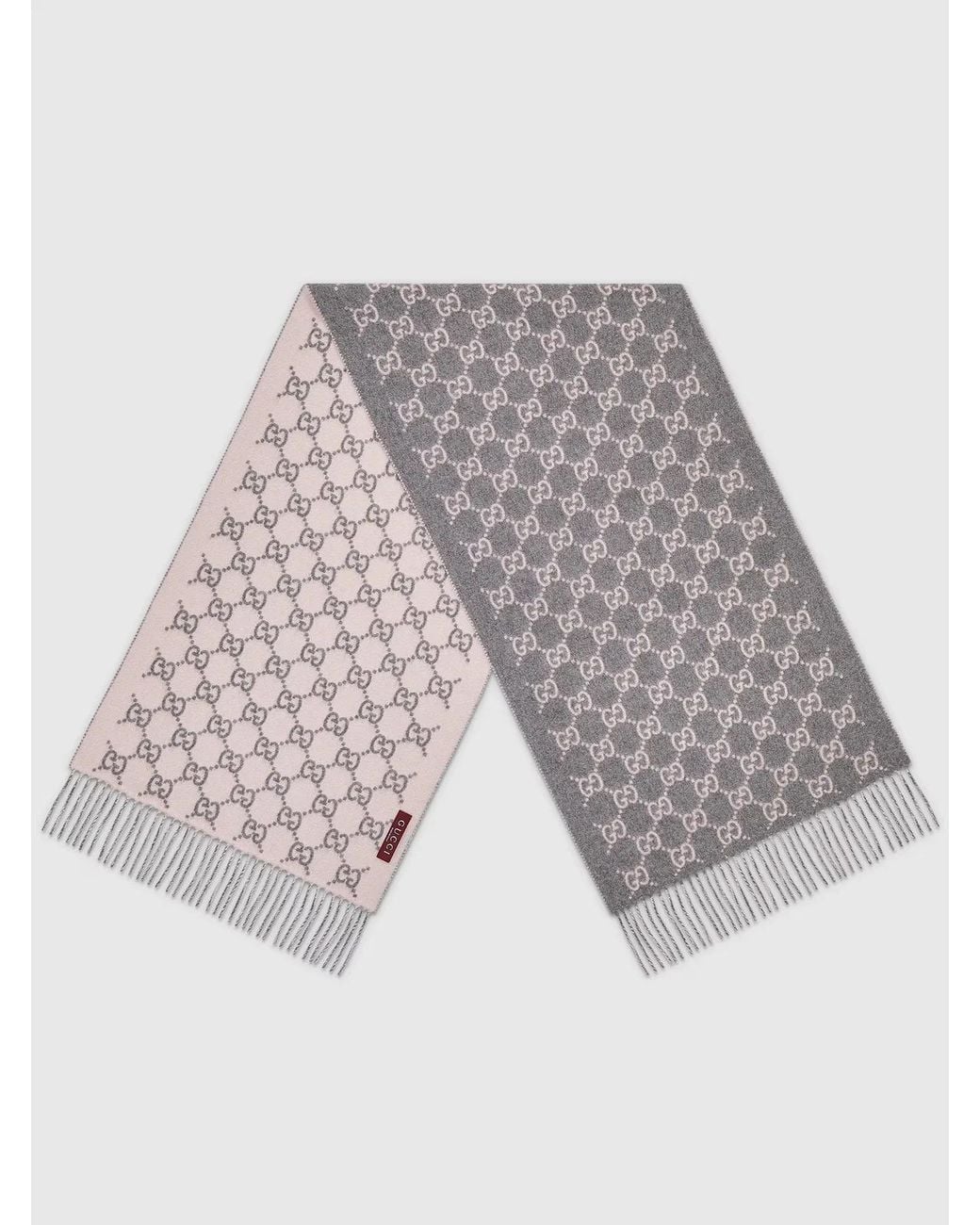 Gucci White Embroidered Cashmere Reversible Scarf