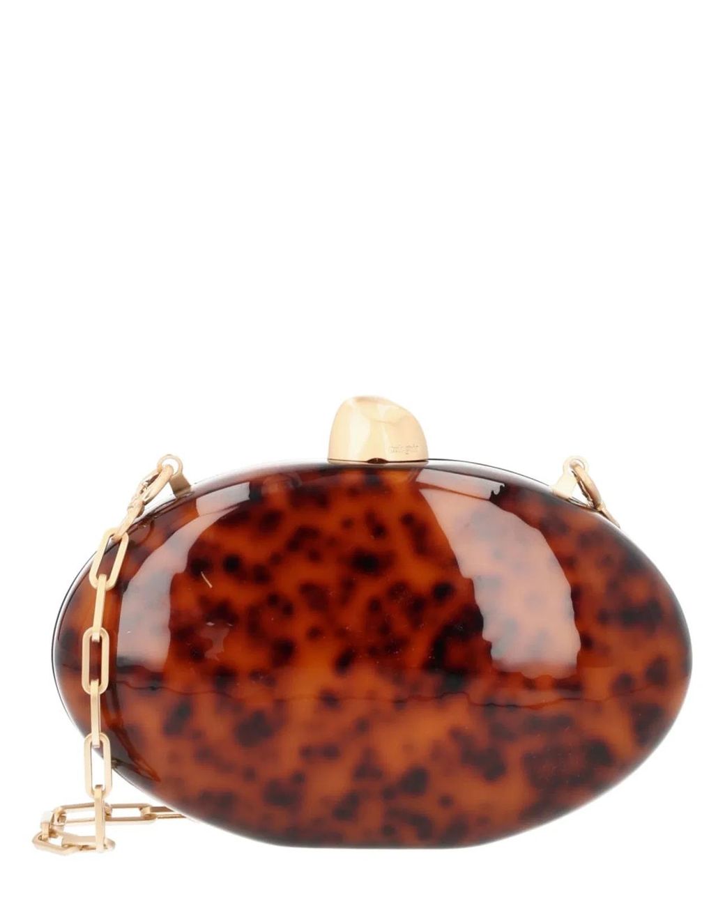 Cult Gaia Brown Oval Acrylic Clutch Bag