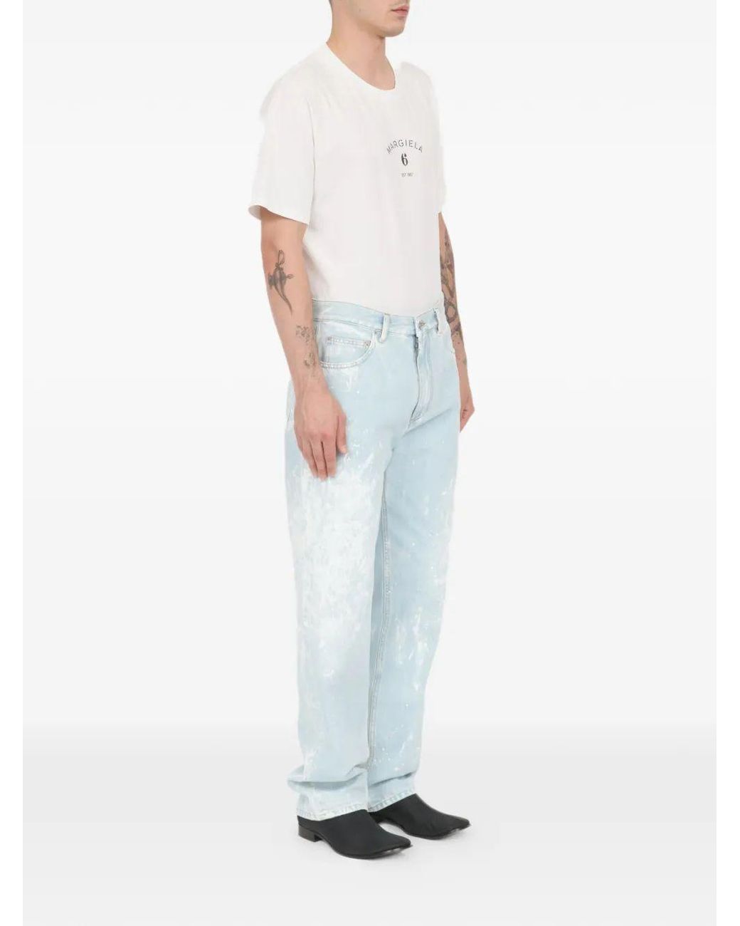 MM6 by Maison Margiela Blue Splatter Effect Jeans for men