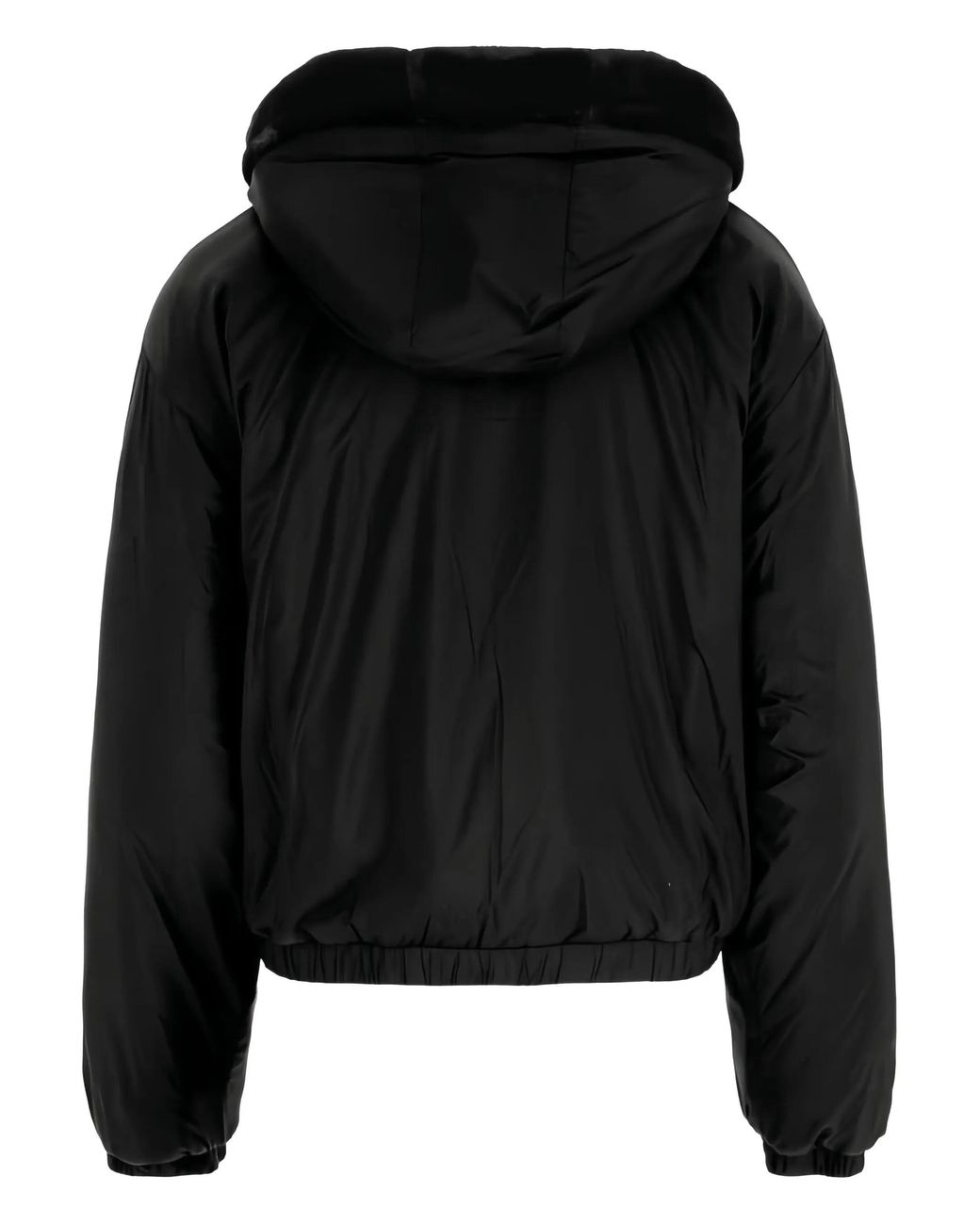 Moose Knuckles Black Cropped Faux Fur Jacket With Plush Hood And Zippered Pockets