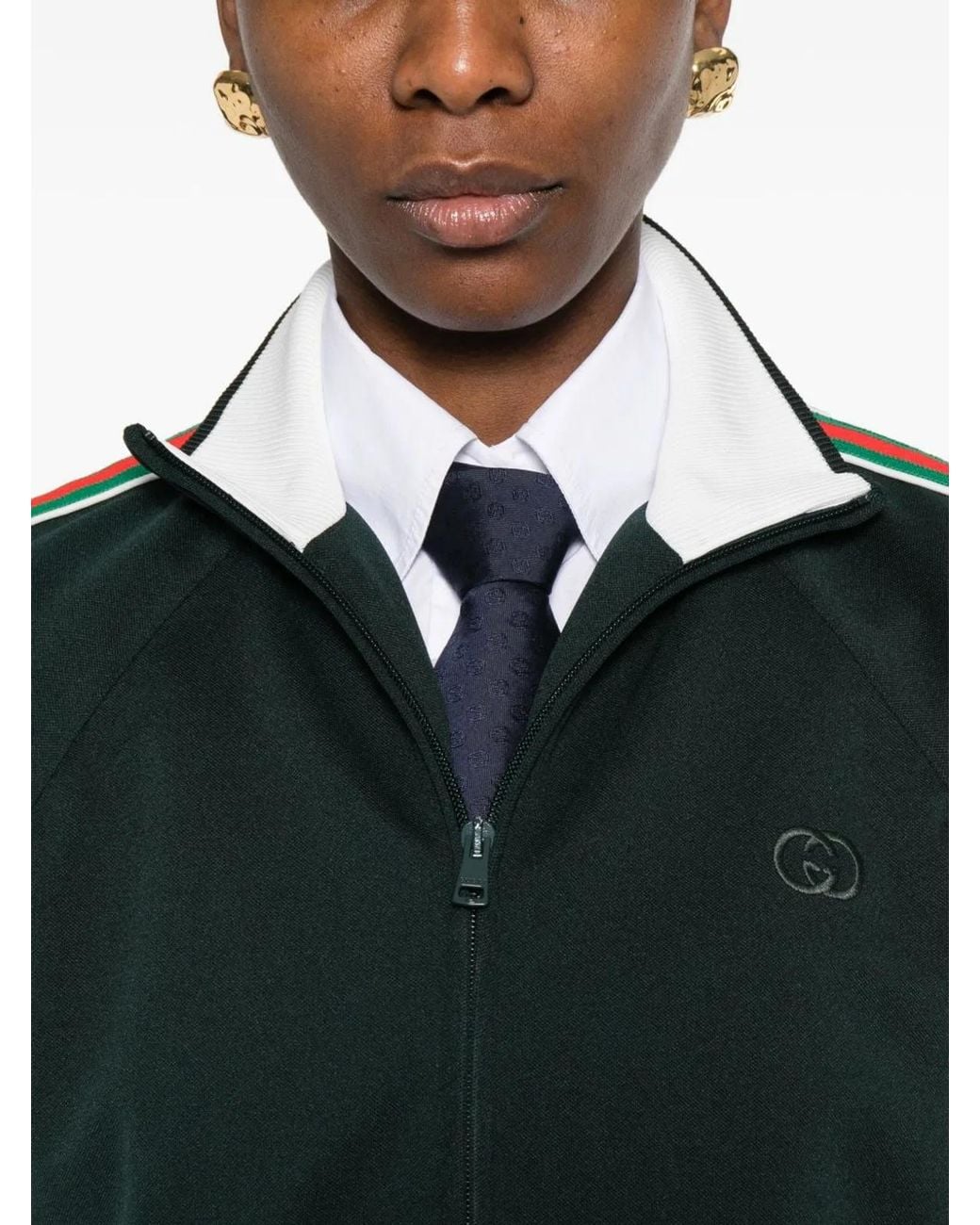 Gucci Black Logo Stripe Zip Ribbed