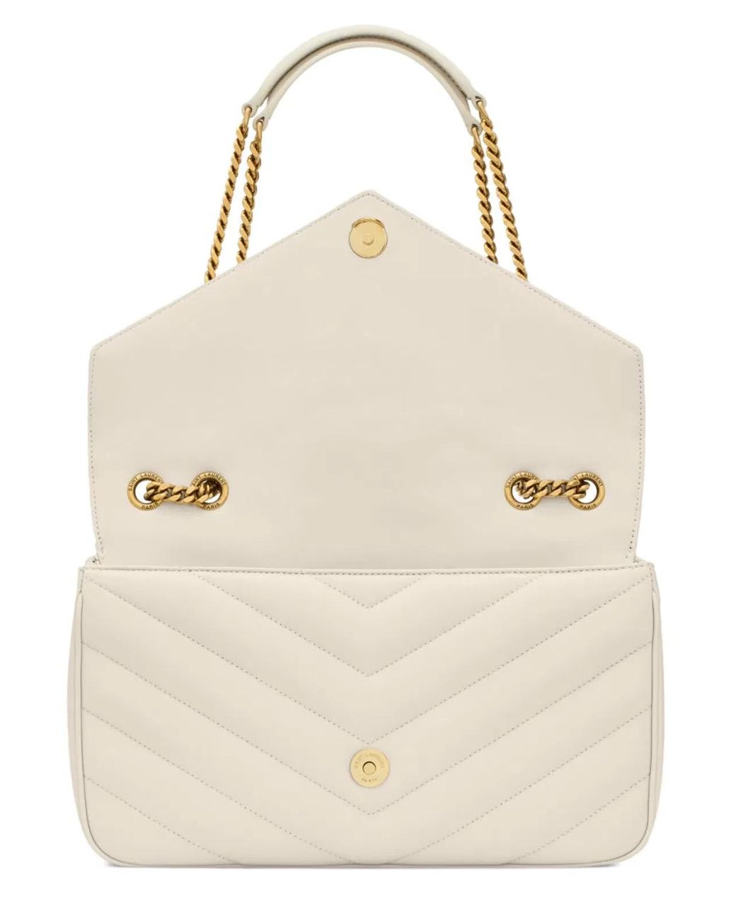 Saint Laurent Natural Loulou Medium Chevron-Quilted Lambskin Bag