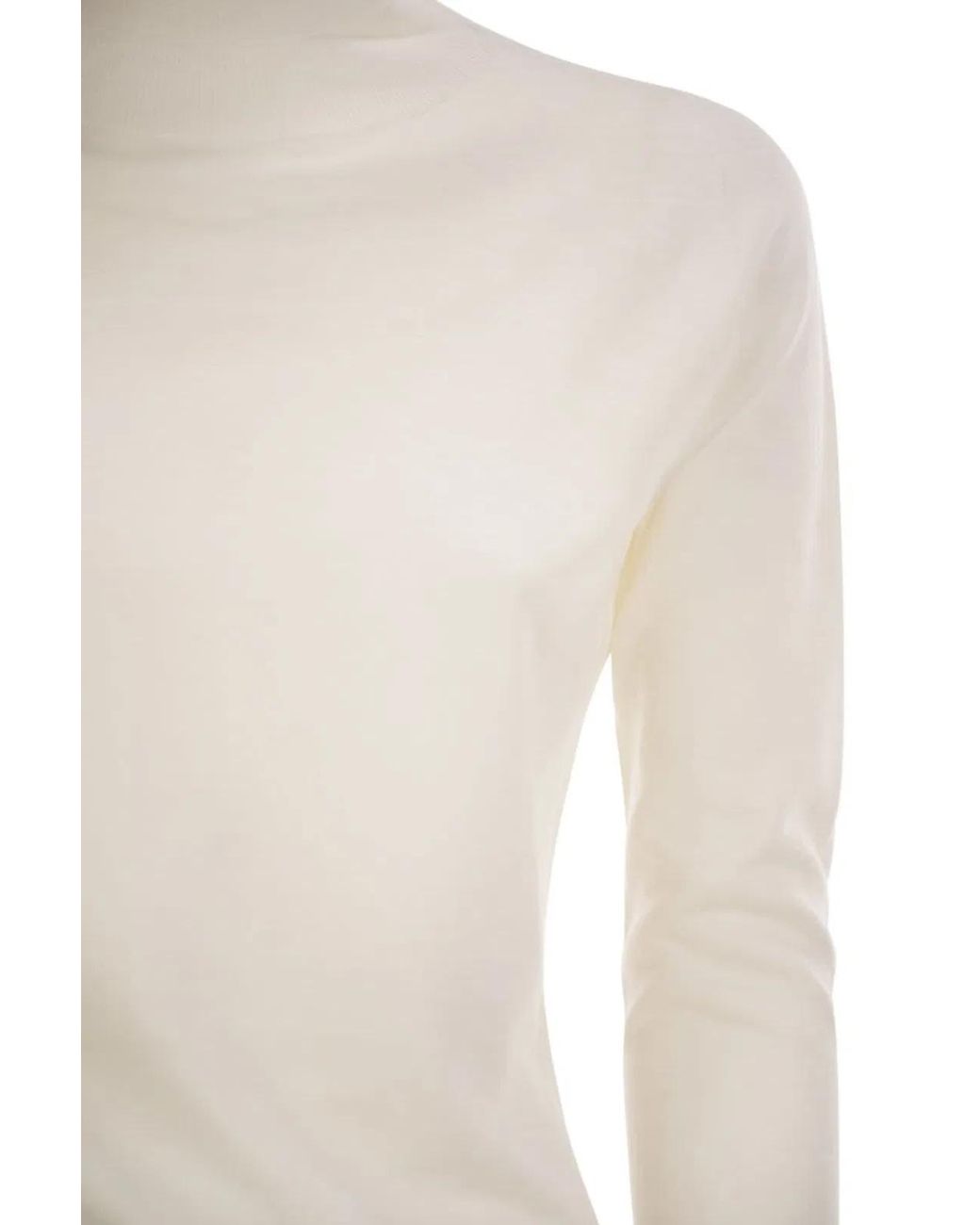 Fabiana Filippi White Cashmere And Silk Roll-Neck Jumper With An Essential Silhouette