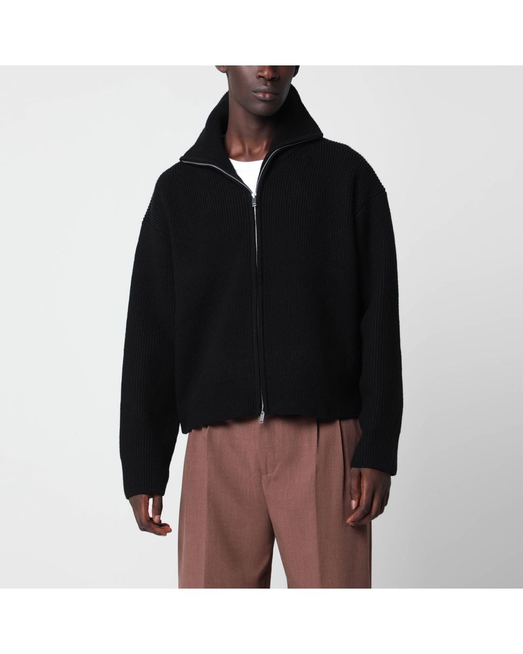 Studio Nicholson Black Sandos Zip-Up Cardigan for men