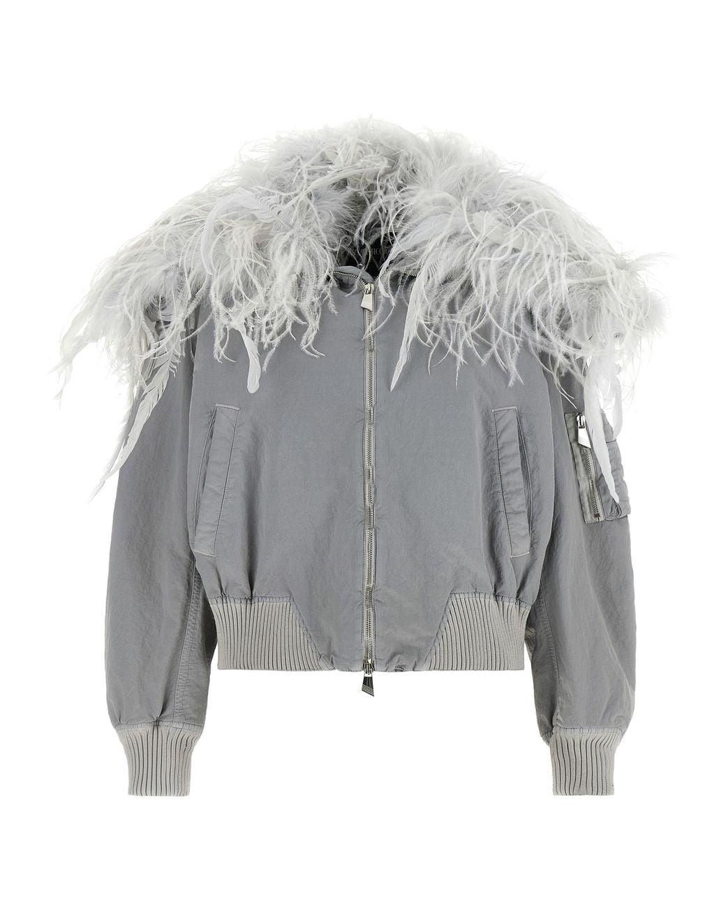 The Attico Gray Feather Insert Bomber Jacket