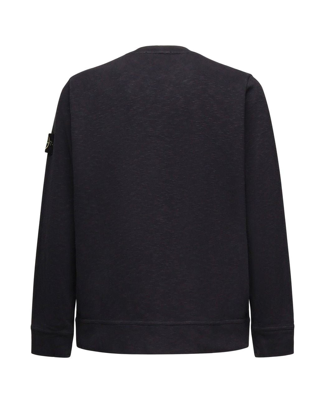 Stone Island Blue Ribbed Neckline Insert Sweatshirt With Badge Patch, Ribbed Cuffs & Hem for men