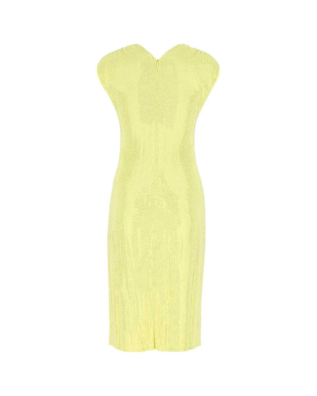 Bottega Veneta Yellow Embellished Stretch Viscose Blend Dress