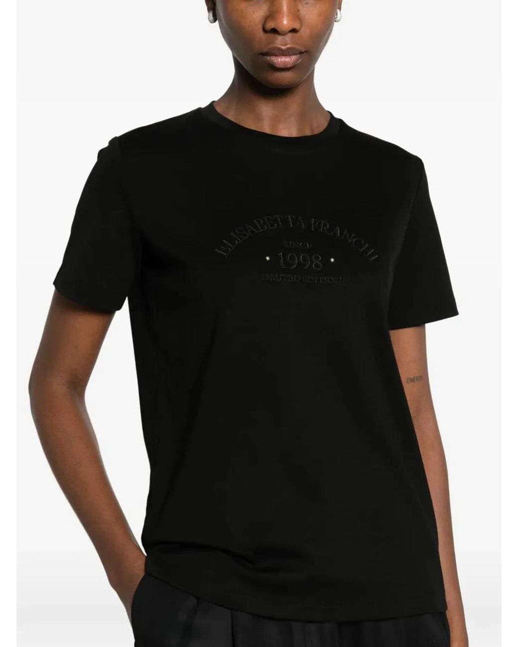 Elisabetta Franchi Black Logo Embroidery Cotton T-Shirt