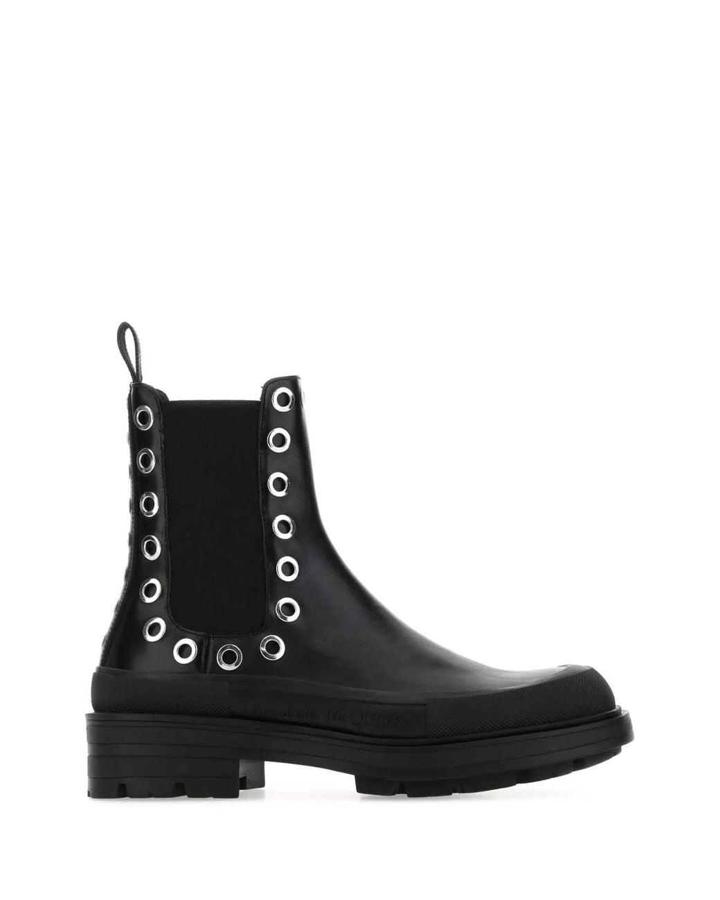 McQueen Black Leather Boxcar Ankle Boots for men