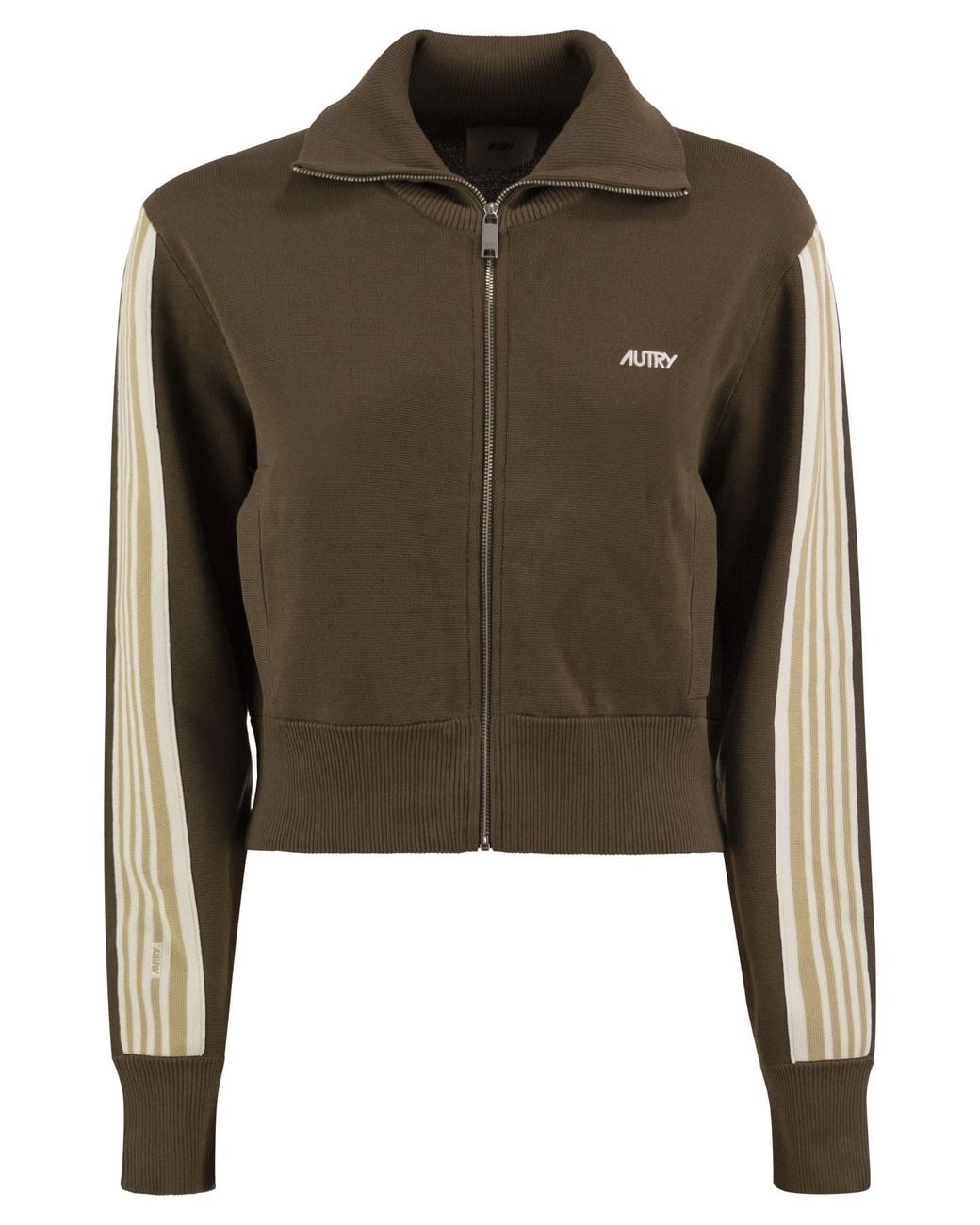 Autry Green Track Jacket With Zip And Contrast Stripes