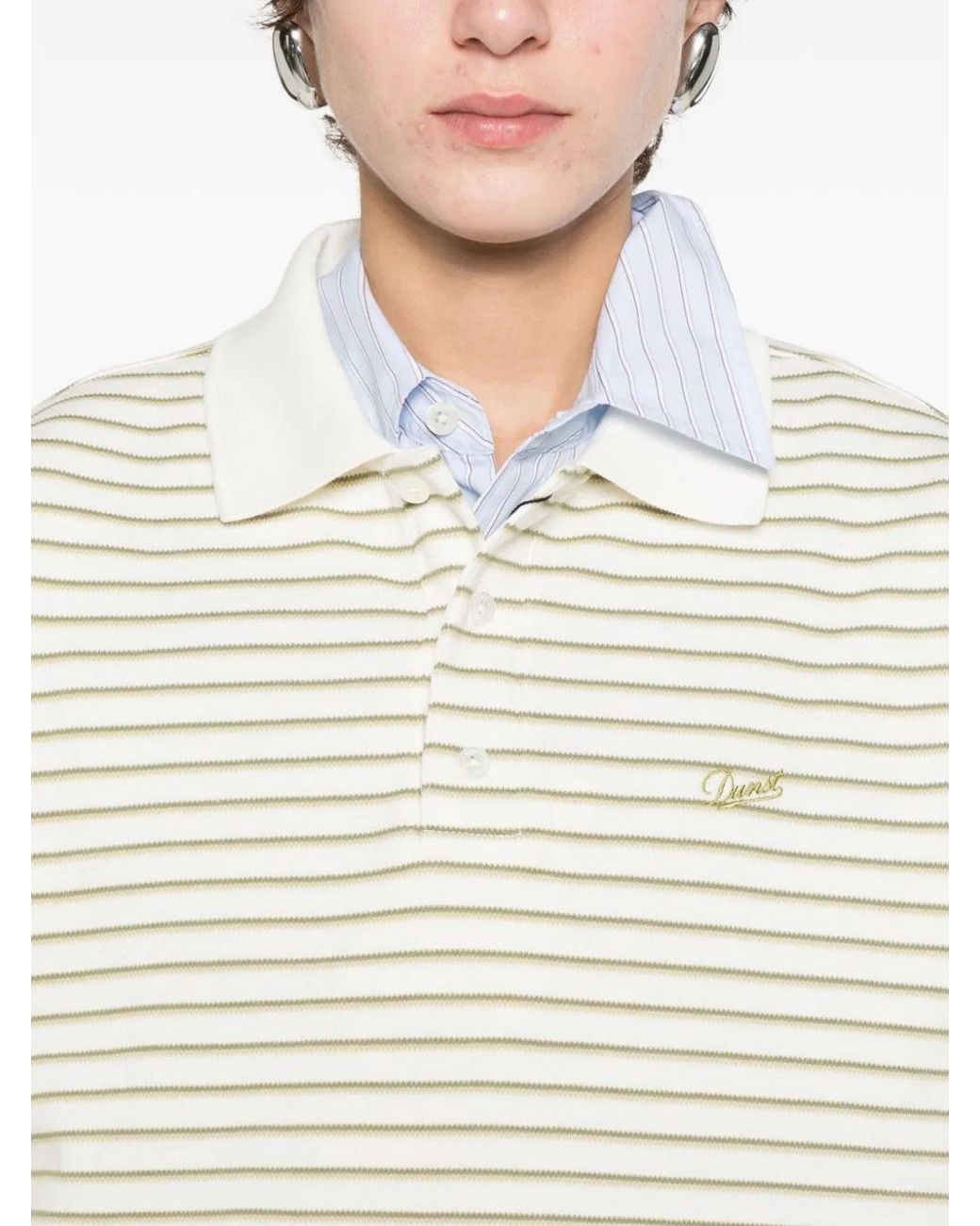DUNST White Striped Cotton Polo Shirt