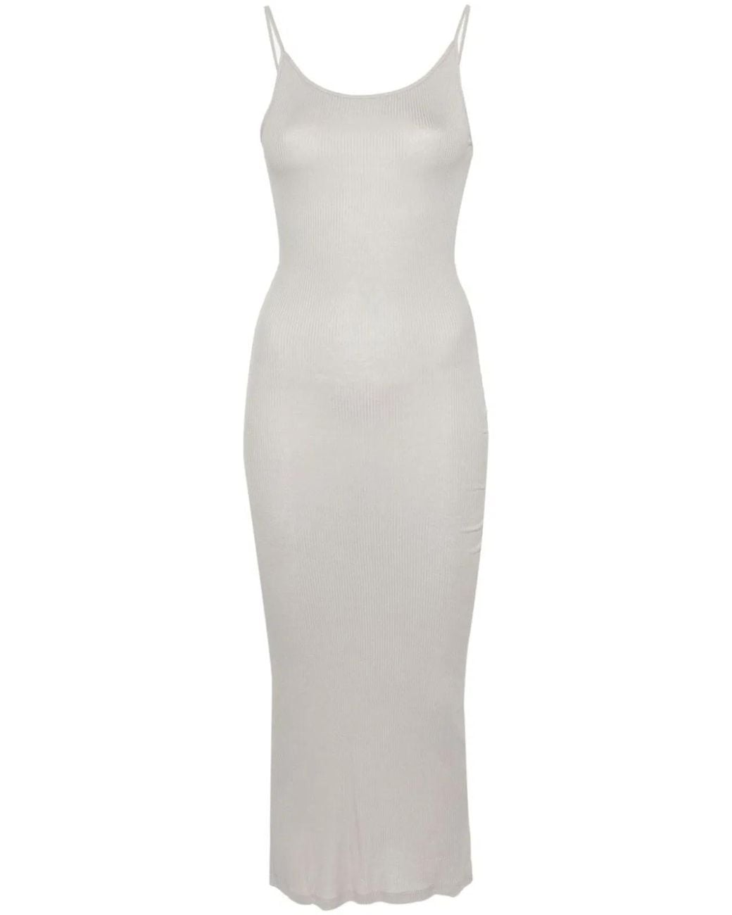 Majestic White Ribbed Viscose Long Dress