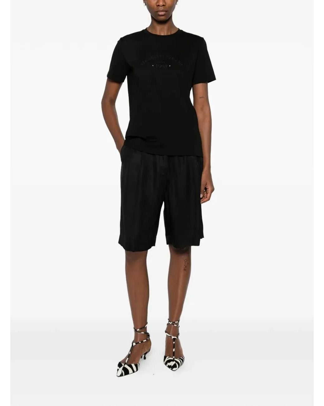 Elisabetta Franchi Black Logo Embroidery Cotton T-Shirt