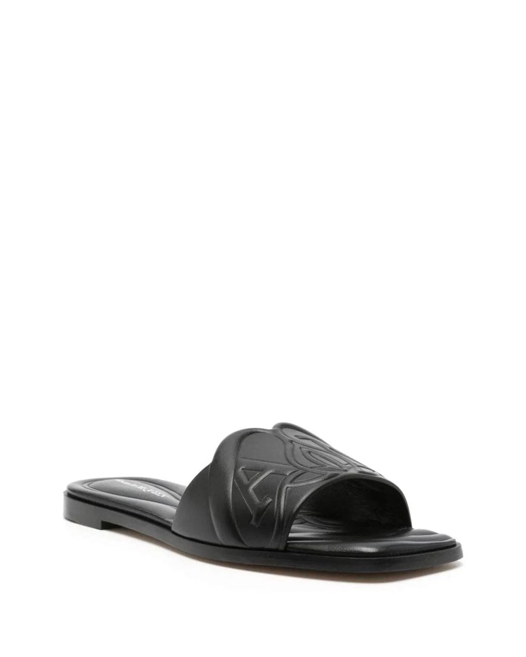 McQueen Black Seal Leather Flat Sandals