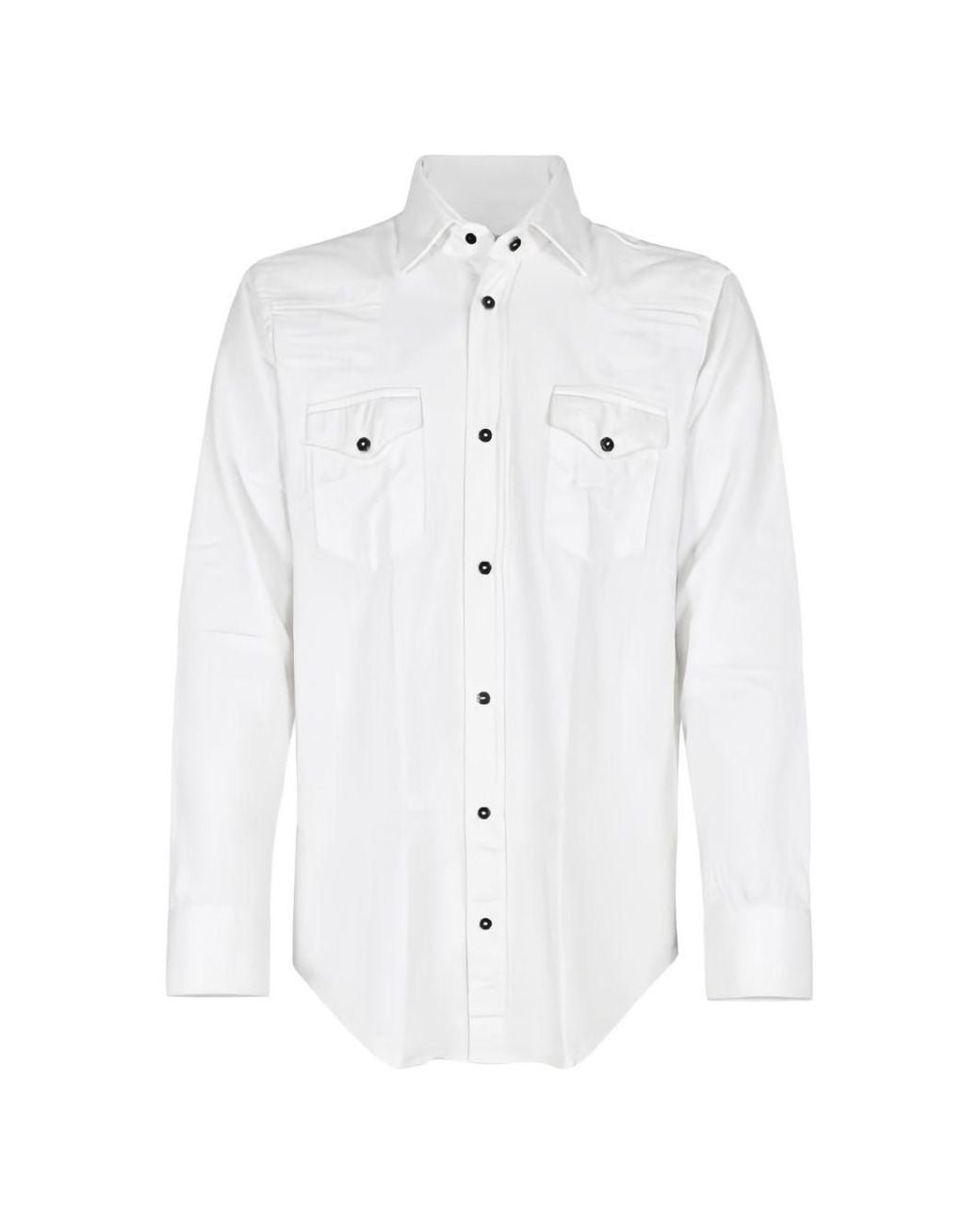 Sartorio Napoli White Spread Collar Flap Shirt for men