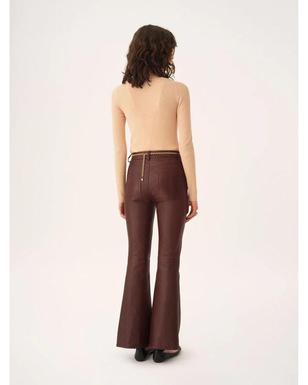 Chloé Purple Flared Textured Lambskin Leather Trousers