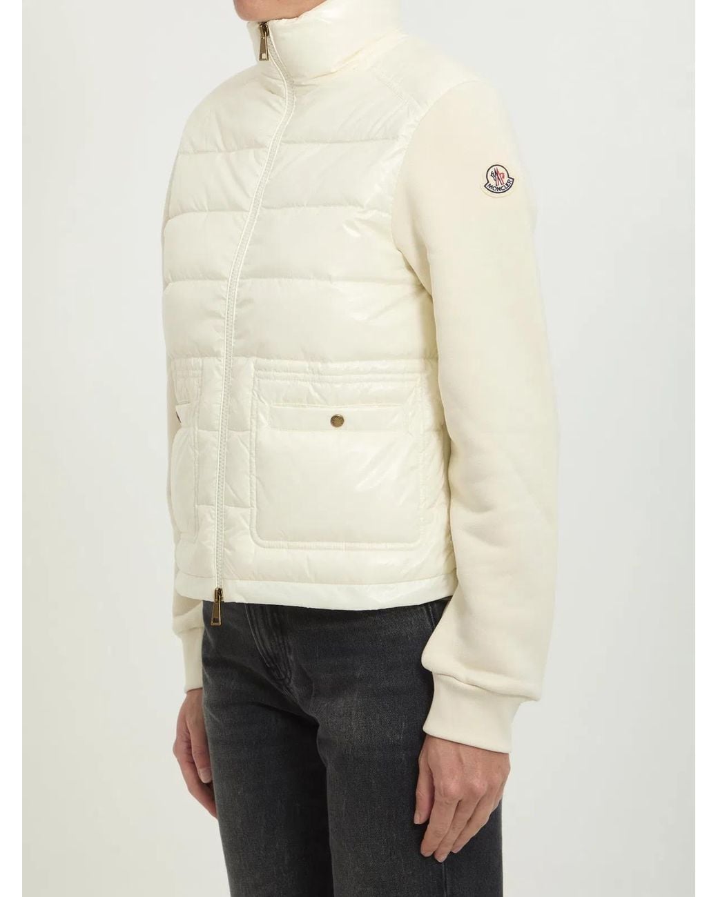 Moncler Natural Wool And Nylon Padded Cardigan