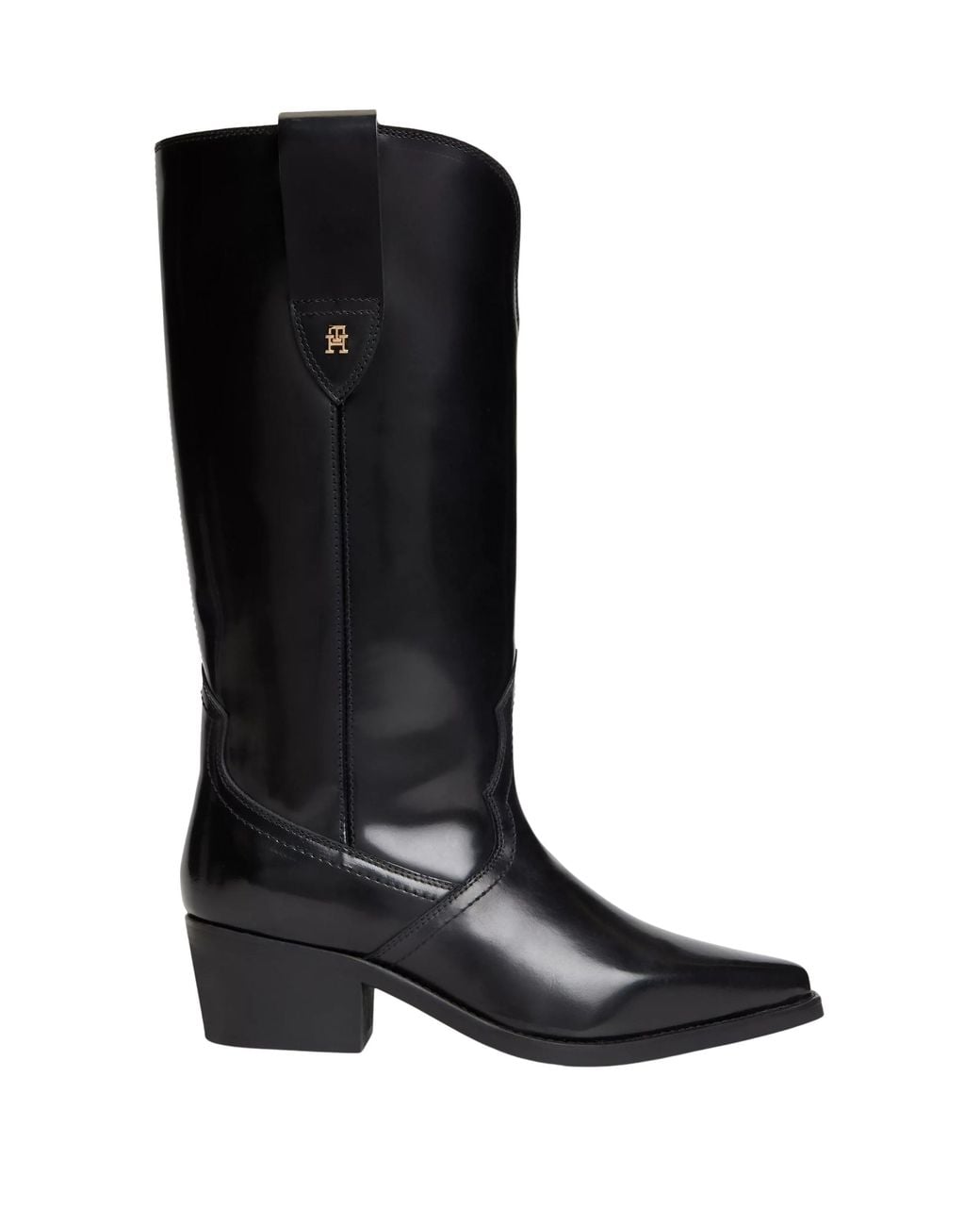 Tommy Hilfiger Black Th Monogram Leather Cowboy Boots