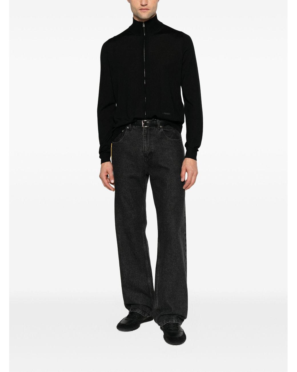 Fendi Black Cardigan Zip Basic Fine Merino for men