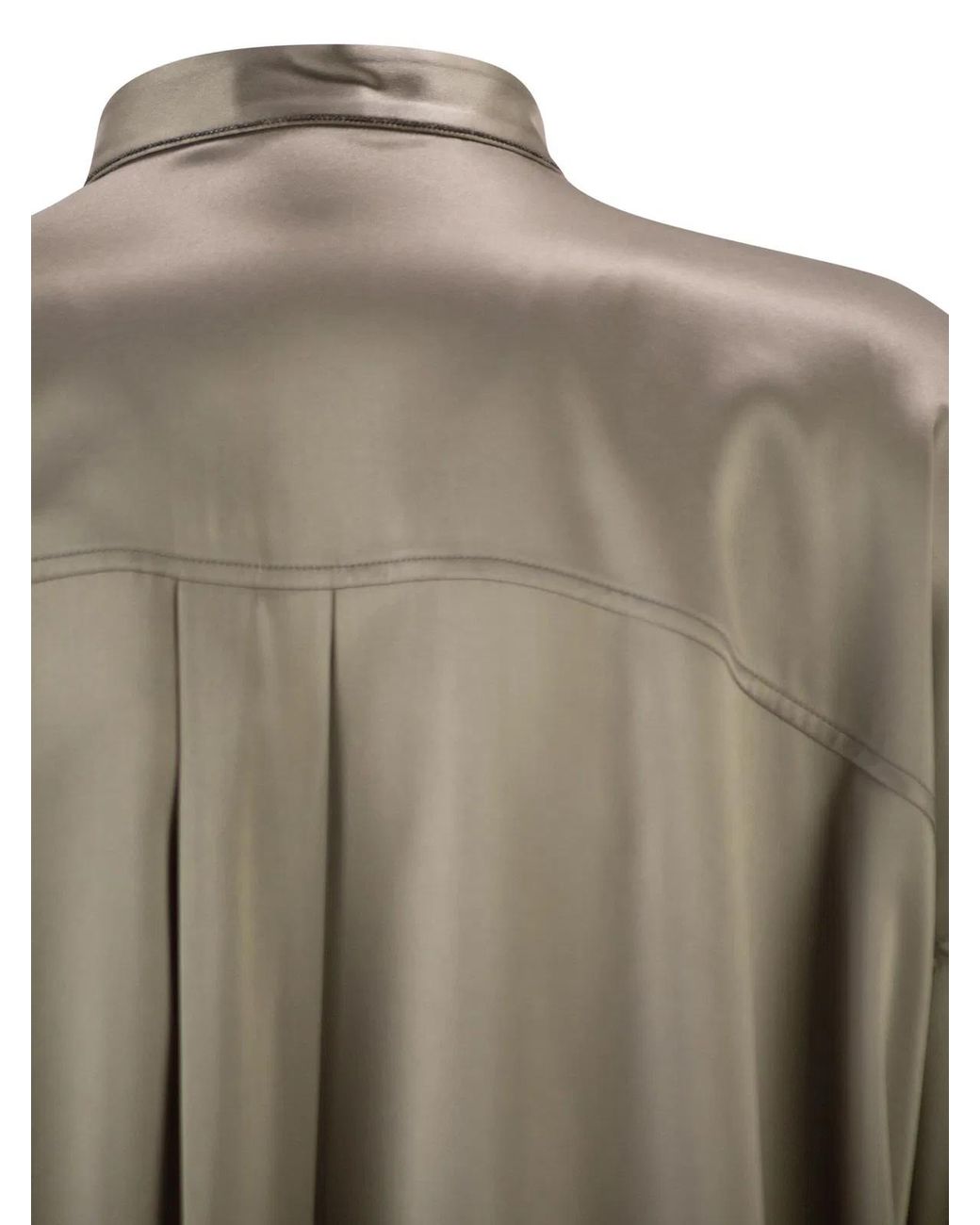 Brunello Cucinelli Natural Stretch Silk Satin Mandarin Collar Shirt With Necklace