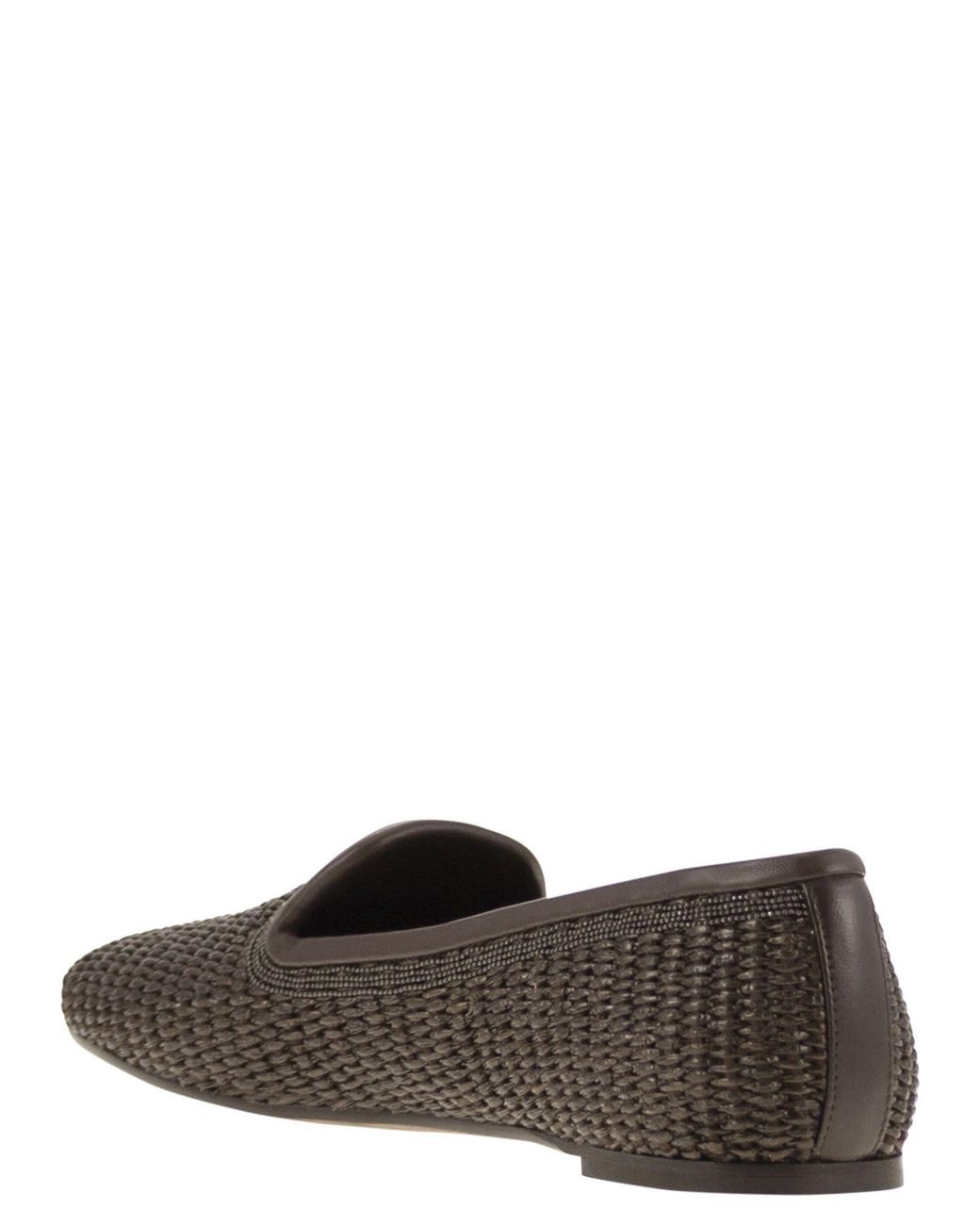 Brunello Cucinelli Multicolor Techno Raffia Slipper With Precious Trim