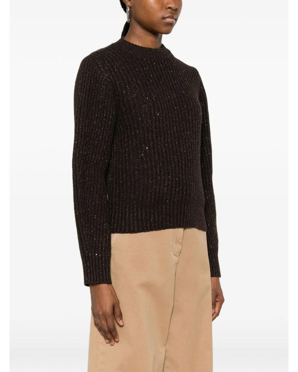 Brunello Cucinelli Black Sparkling & Dazzling Cashmere And Wool Ribbed Sweater
