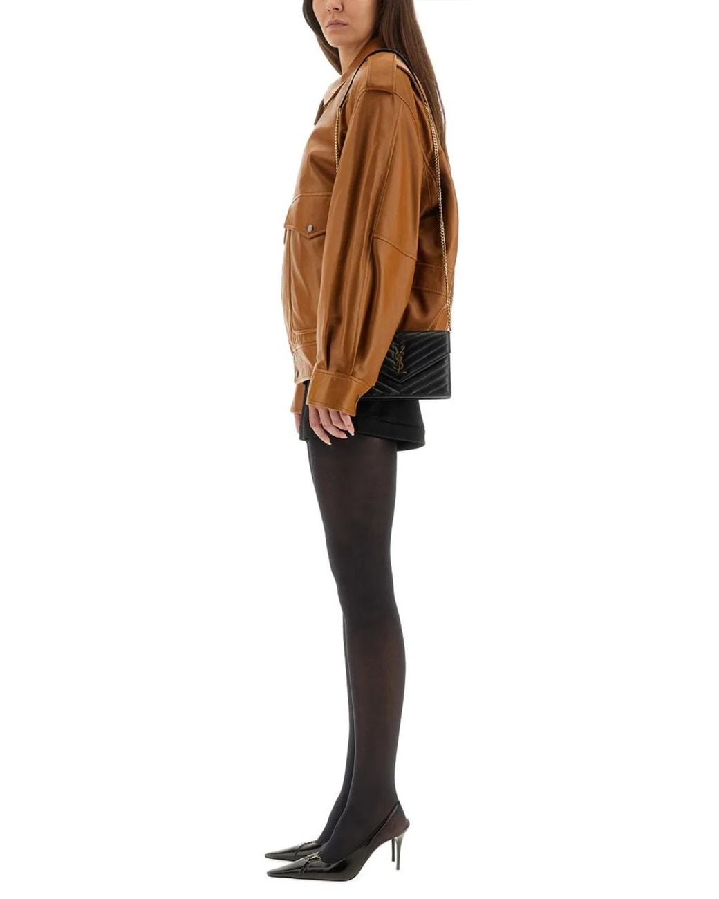 Saint Laurent Brown Oversized Leather Jacket