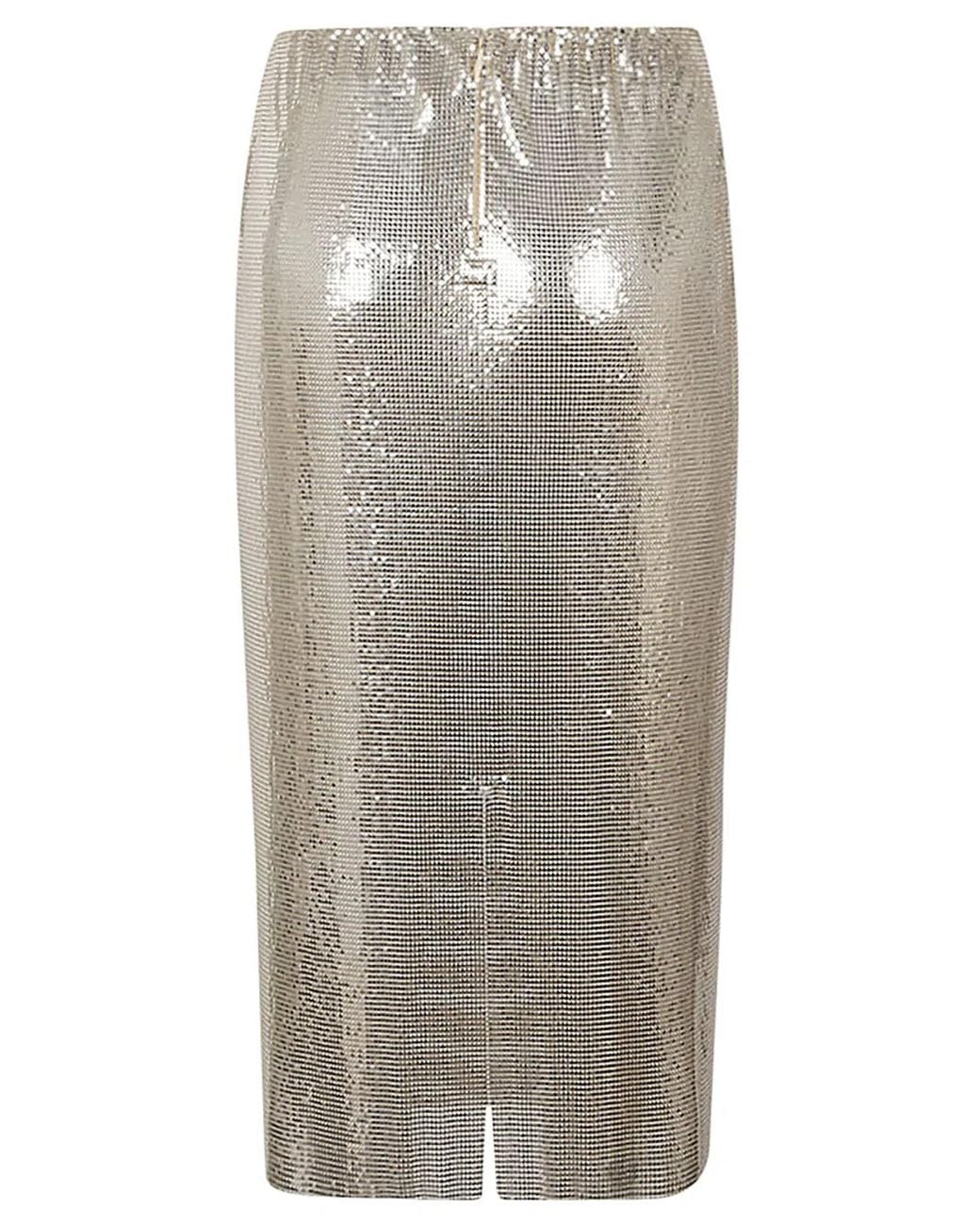 Max Mara Gray Metallic Knit Midi Skirt