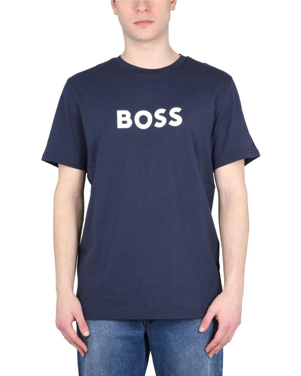 Boss Blue Tshirt Con Stampa Logo for men