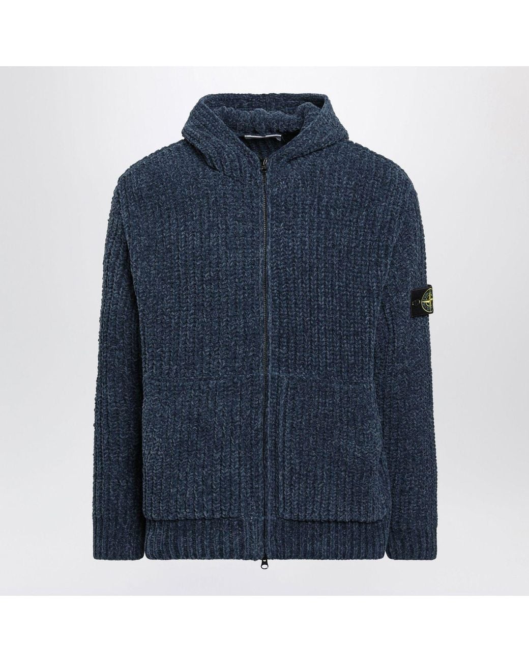 Stone Island Blue Steel Chenille Zipup Hoodie for men