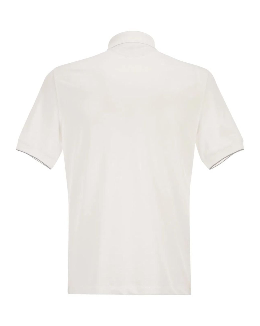 Brunello Cucinelli White Cotton Polo Shirt With Printed Logo for men