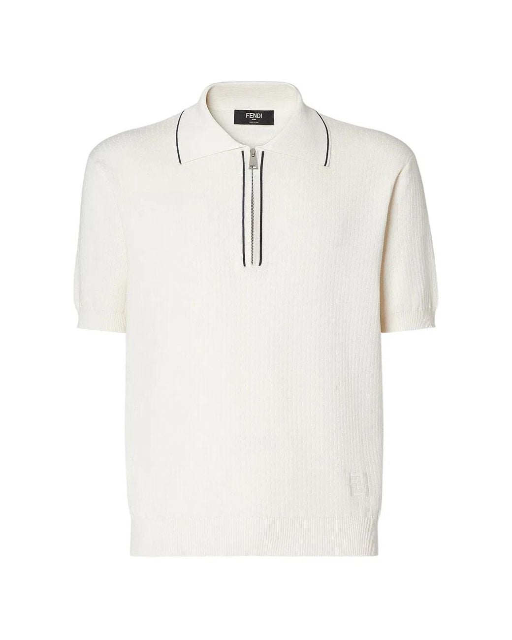 Fendi White Zip-Front Polo Shirt for men