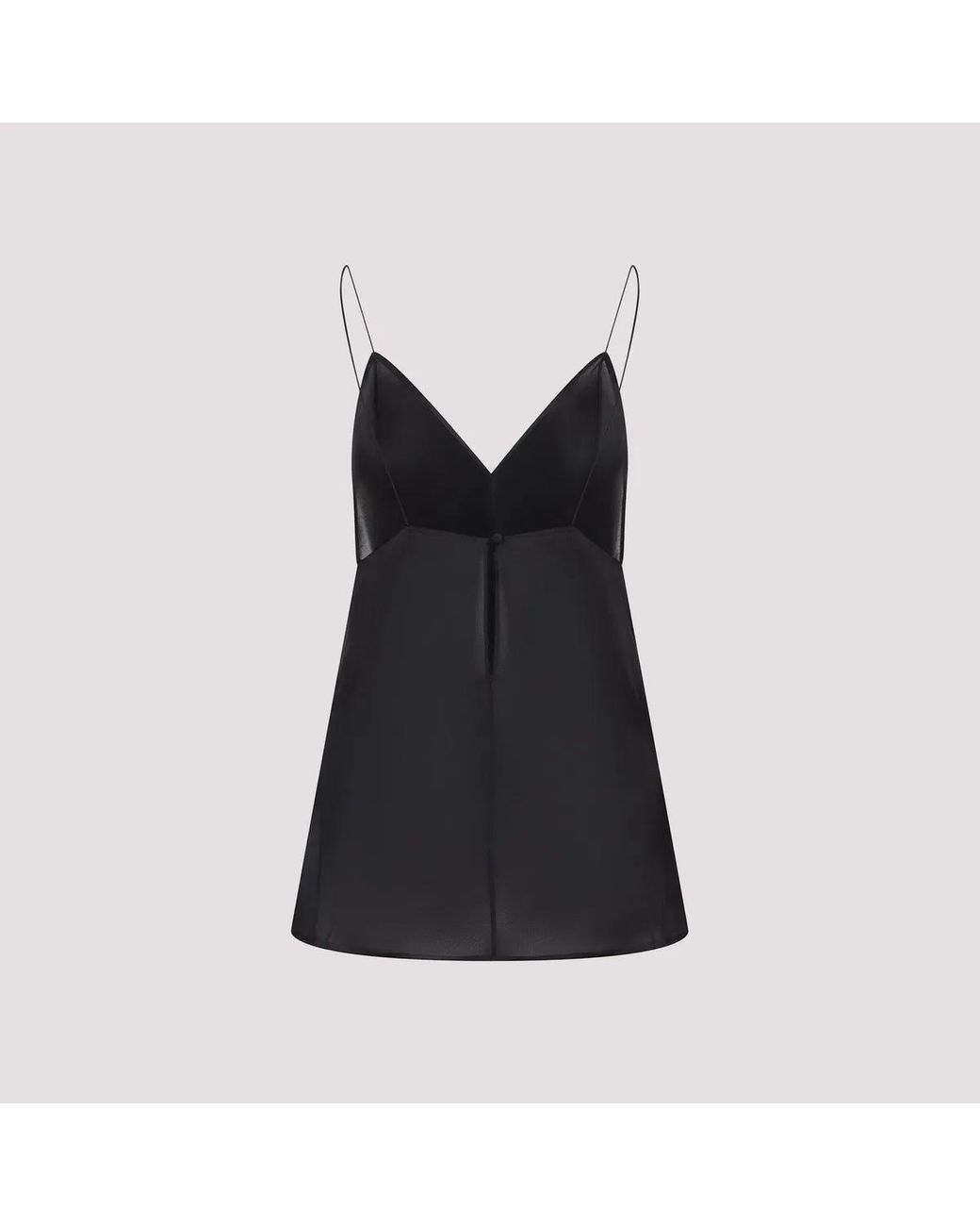 Khaite Black Deep V-Neck Silk Top With Spaghetti Straps