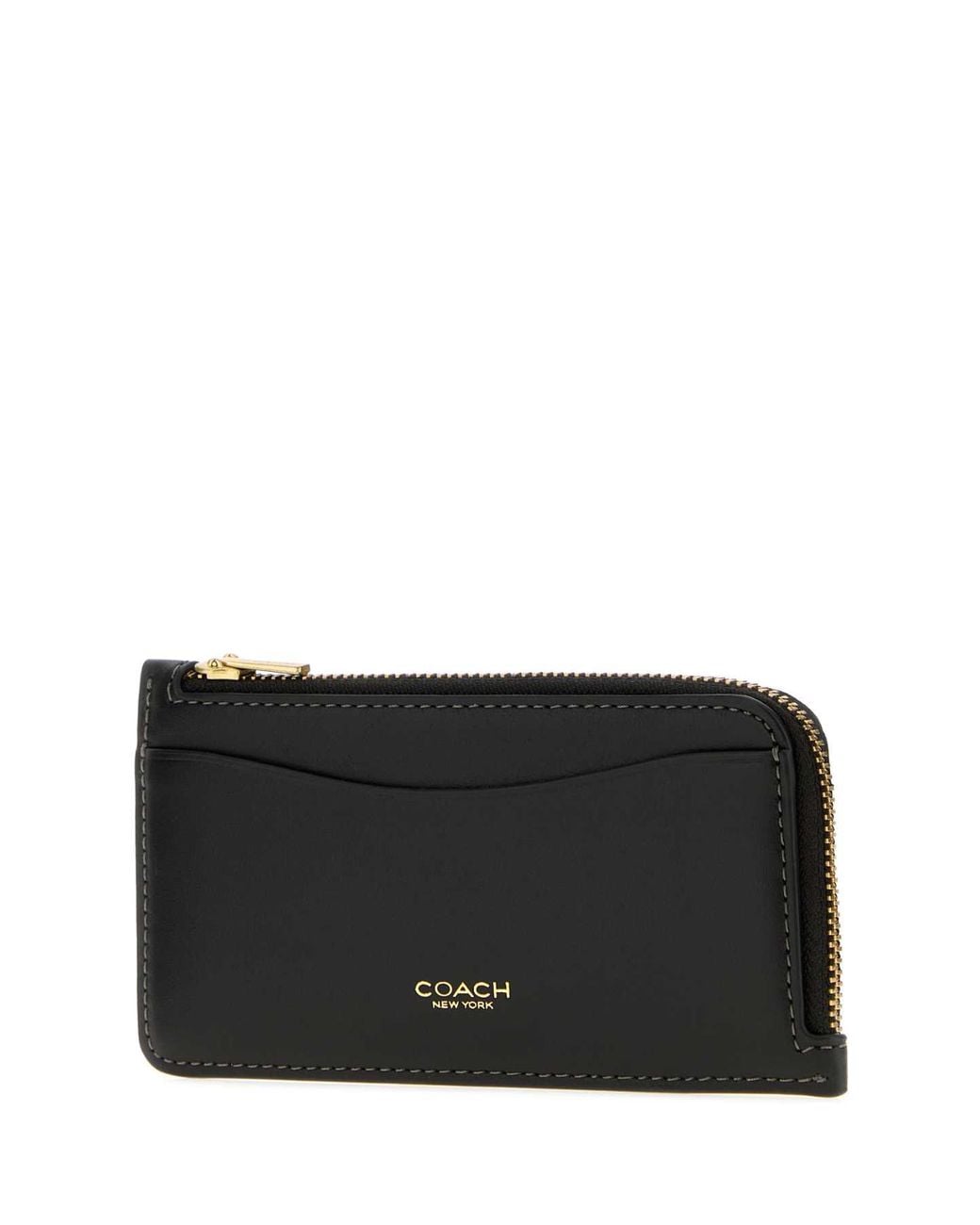 COACH Black Mini Leather New York Card Holder 14 Cm X 7 Cm