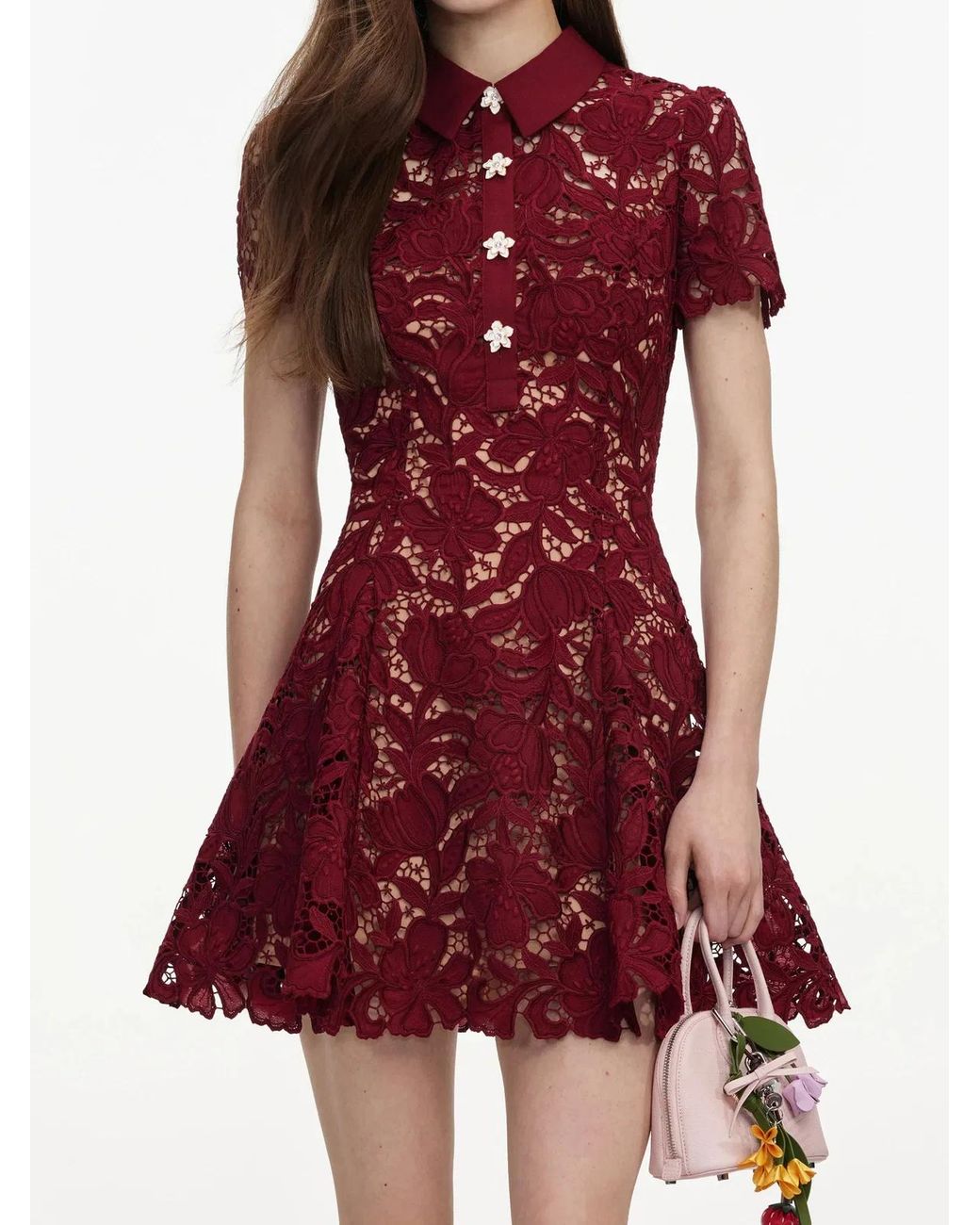 Self-Portrait Red Lace Mini Dress