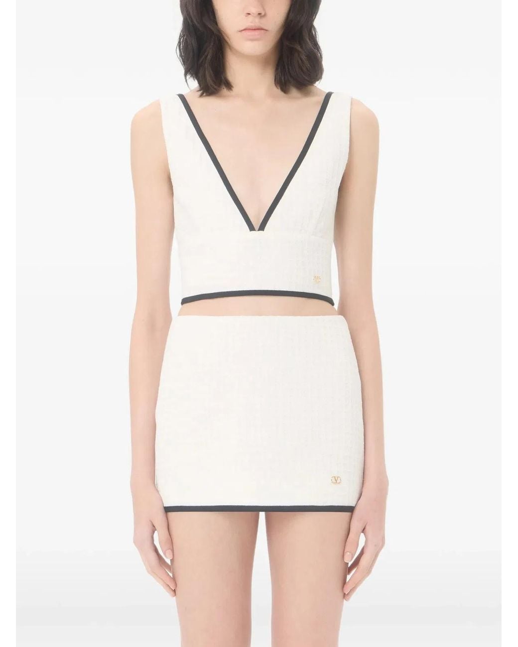 Valentino Garavani Natural Canestrello Cotton Tweed Top