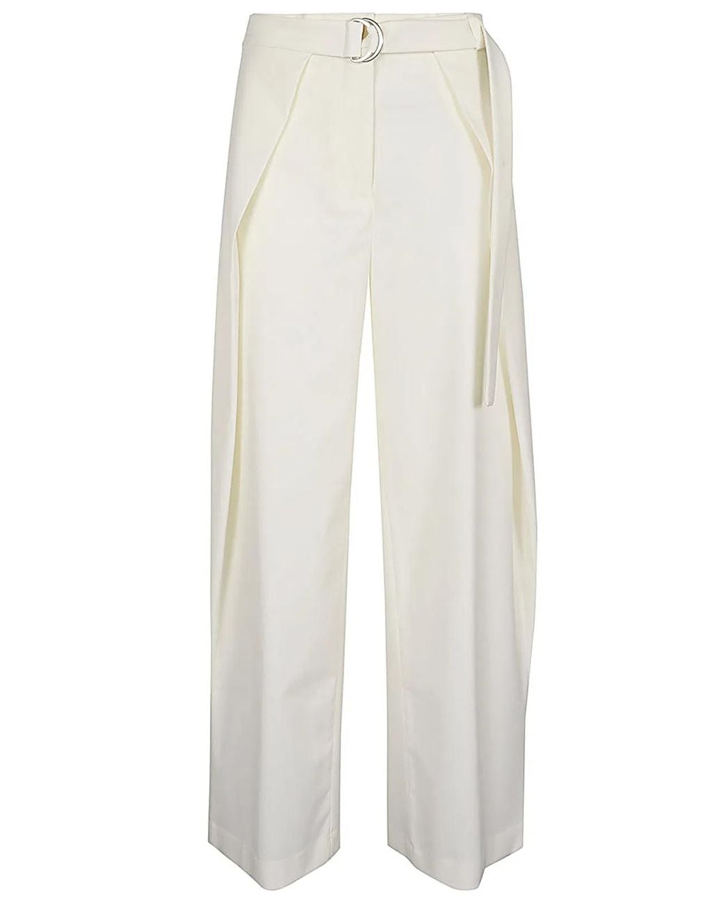 Erika Cavallini Semi Couture White Wool Twill Amelia Trousers