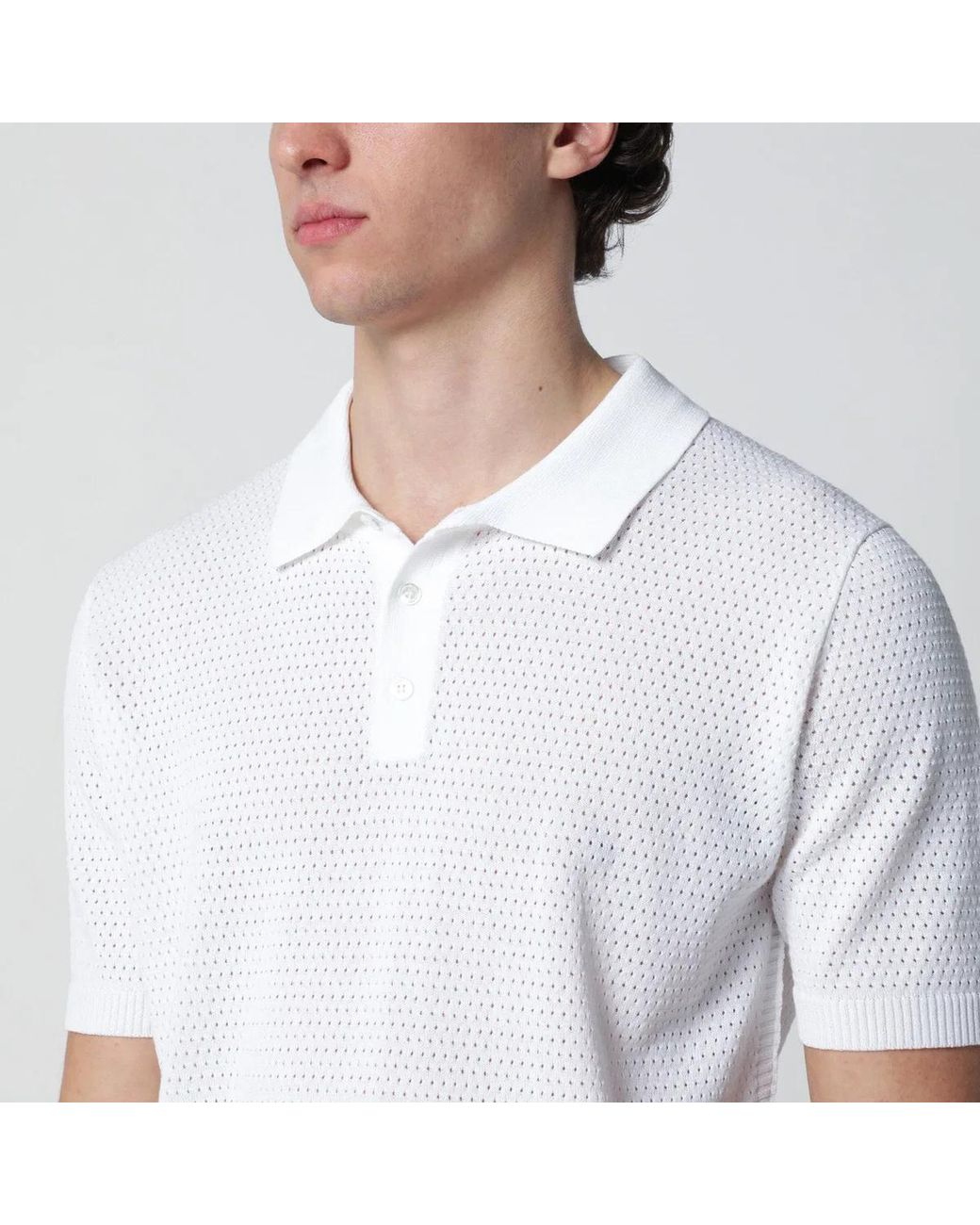 Roberto Collina White Openwork Cotton Polo for men