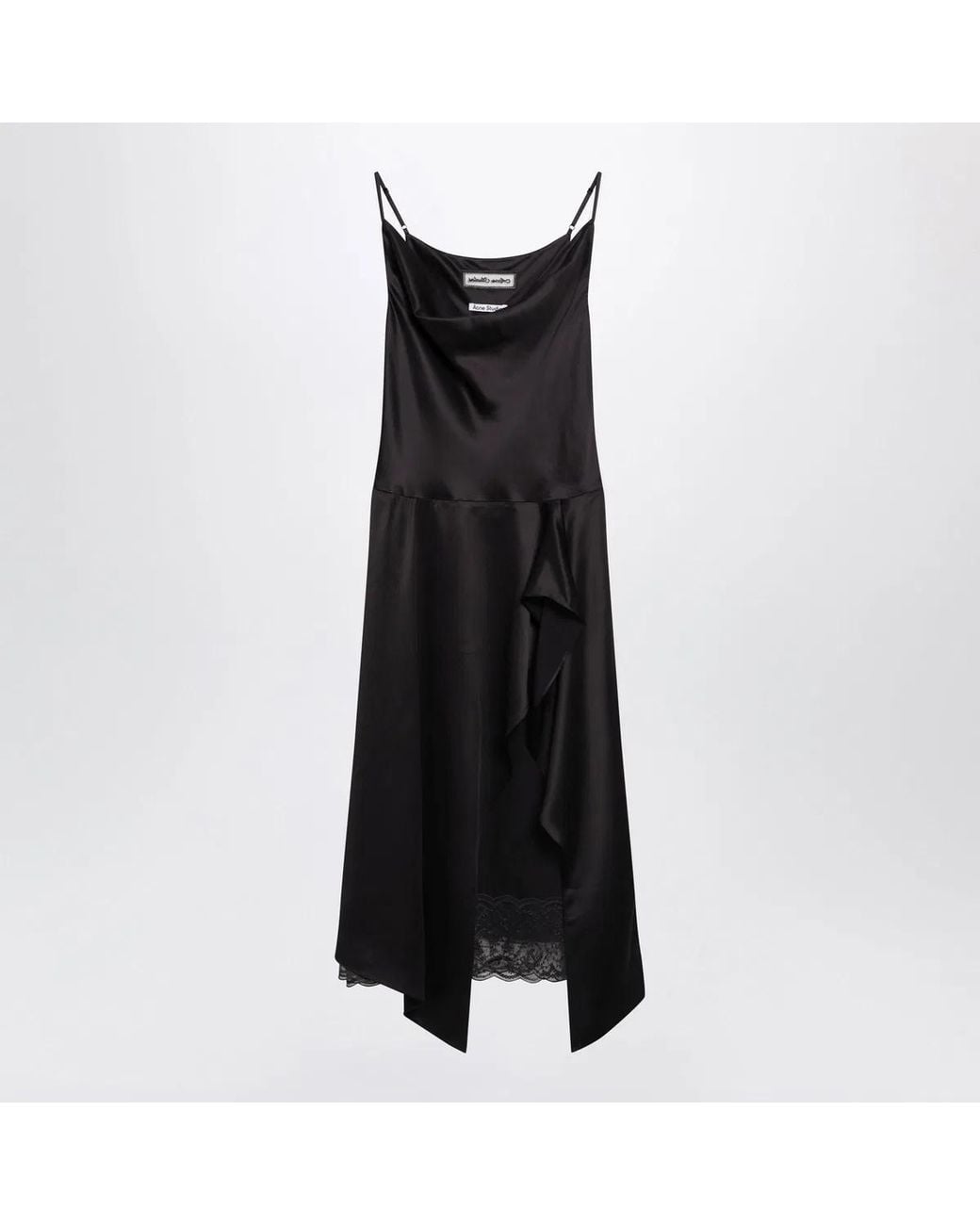 Acne Black Shiny Satin Slip Dress Dark