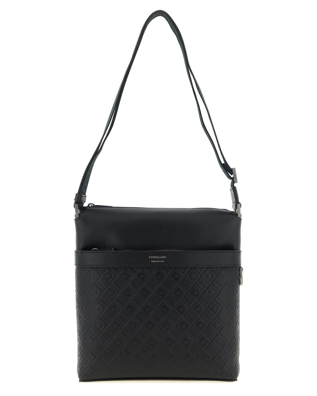 Ferragamo Black Monogram' Messenger Crossbody Bag for men
