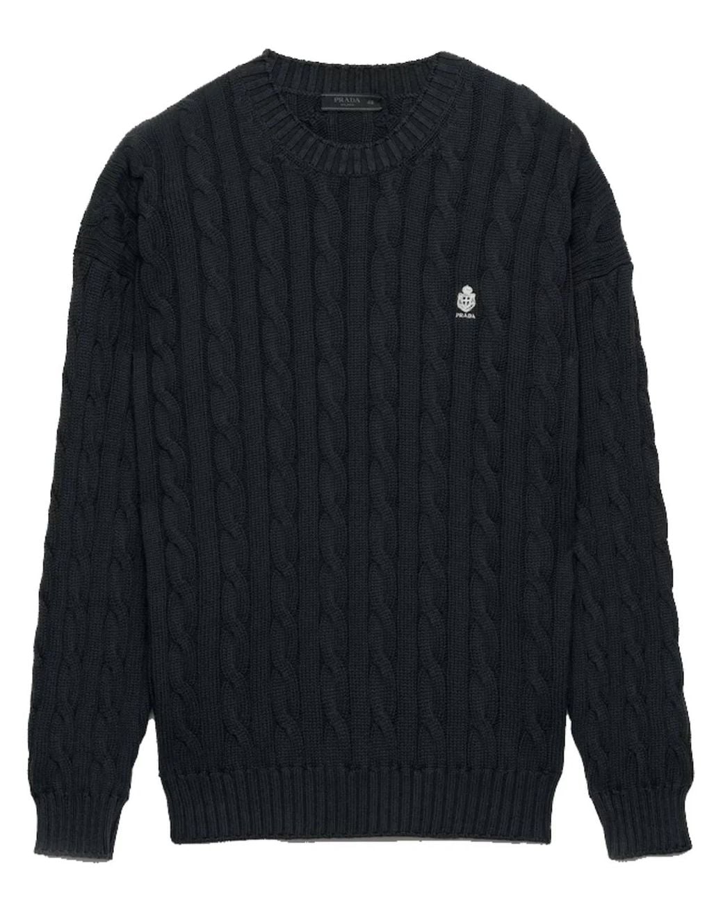 Prada Blue Crewneck Cable Knit Cotton Sweater for men