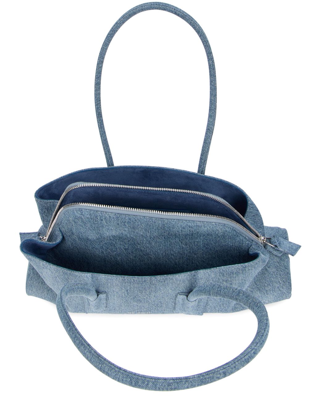 The Attico Blue La Passeggiata Small Washed Denim Top Handle Bag