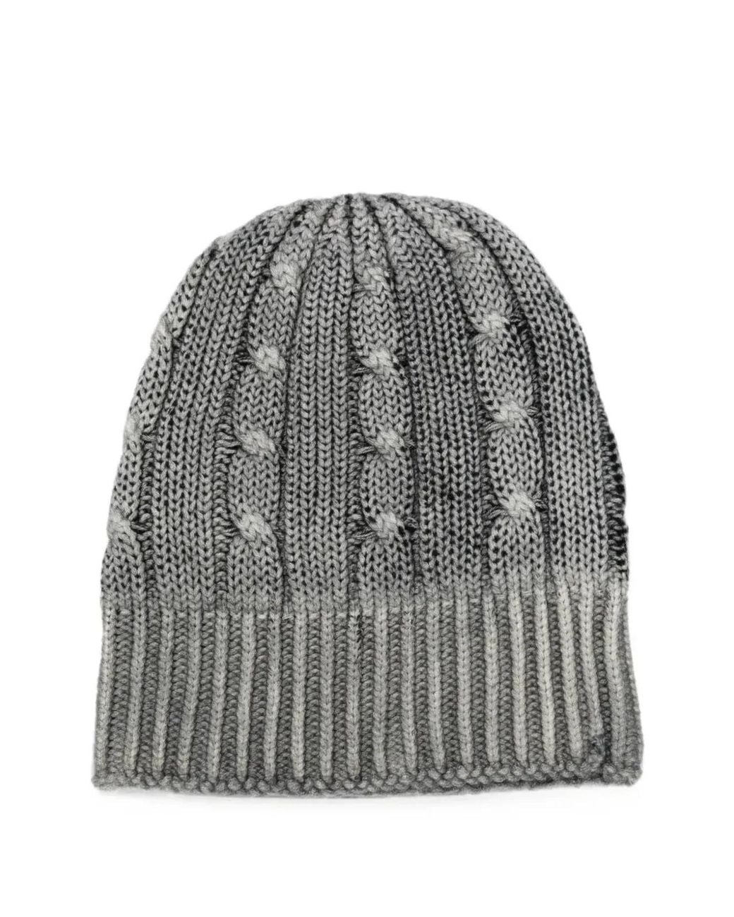 Avant Toi Gray Hand Painted Cashmere Braided And Ribbed Hat for men
