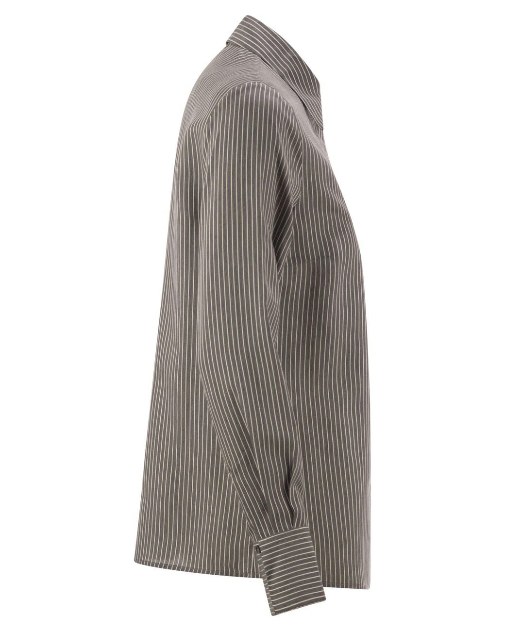 Peserico Gray Striped Viscose And Silk Blend Shirt