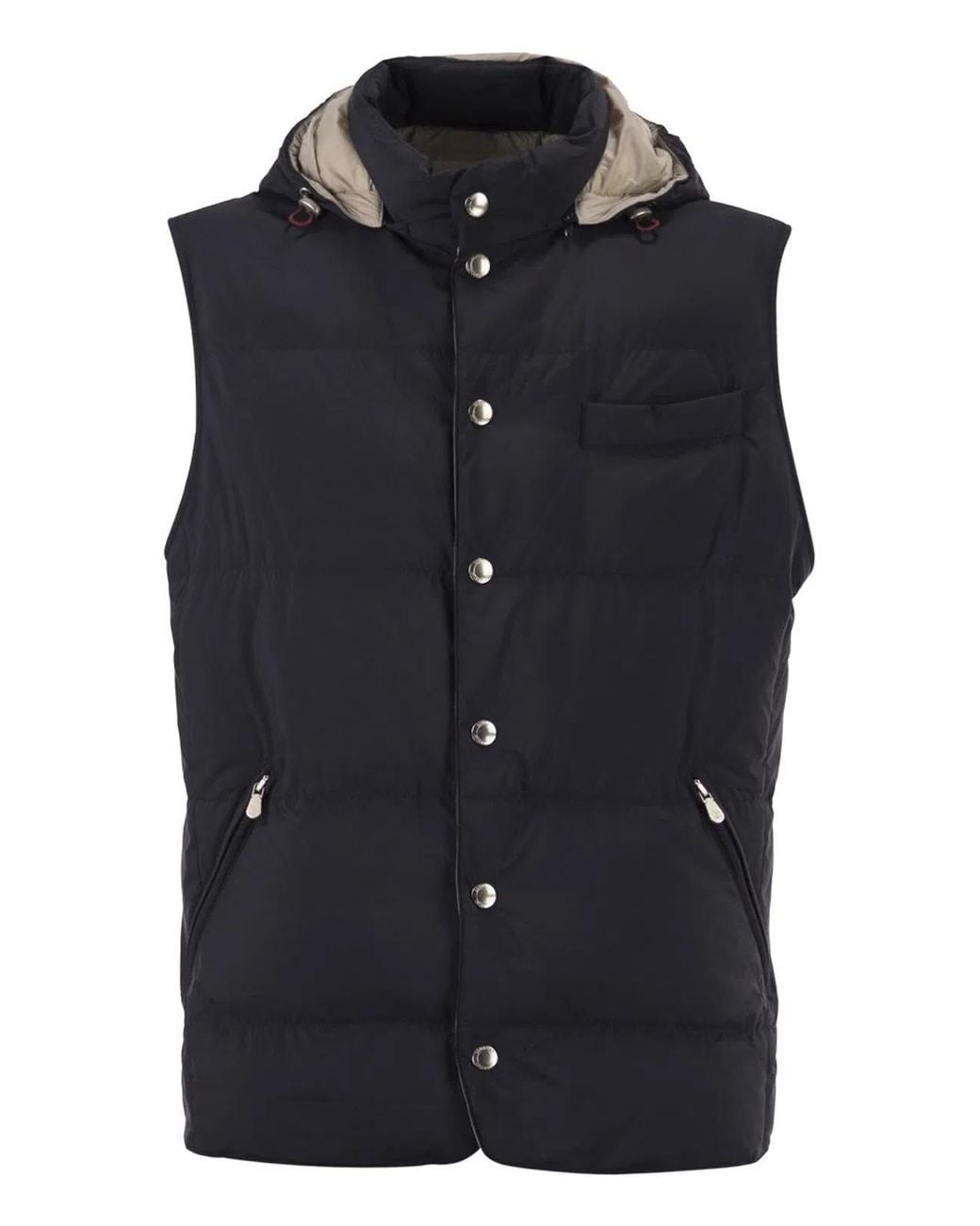 Brunello Cucinelli Black Padded Hooded Gilet for men