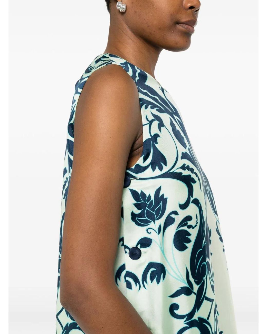 F.R.S For Restless Sleepers Blue Printed Silk Dress