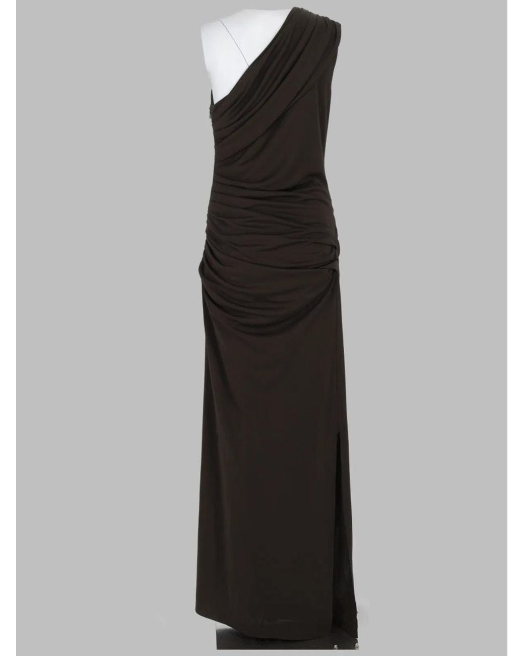 ROTATE BIRGER CHRISTENSEN Black Asymmetrical One-Shoulder Fitted Midi Dress With Gathered Ruching
